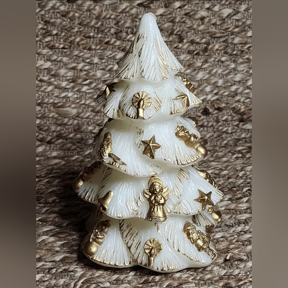 Vintage Christmas Tree Candle White Gold Santa Smownan Star Gift Stocking 9" New - Picture 5 of 7